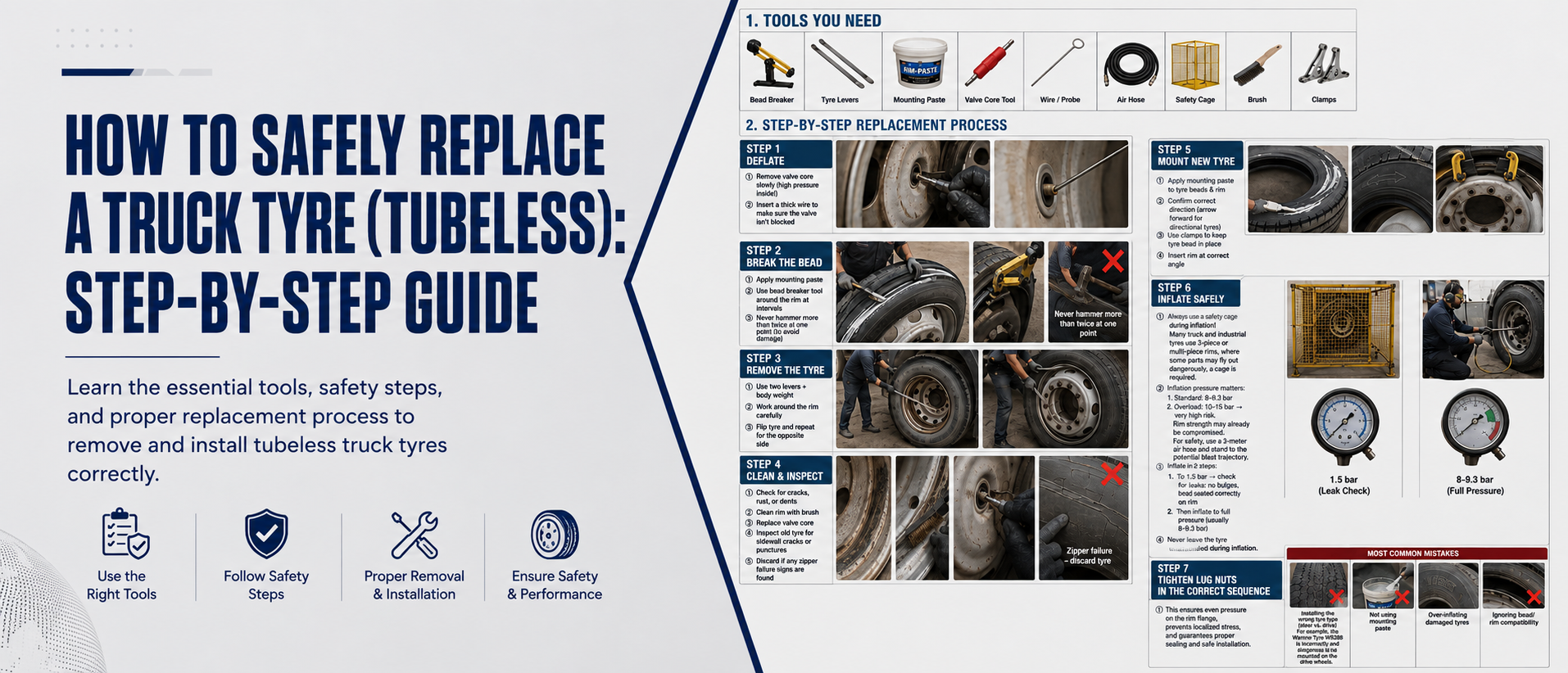 HOW TO SAFELY REPLACE A TRUCK TYRE（TUBELESS） Step-by-Step Guide